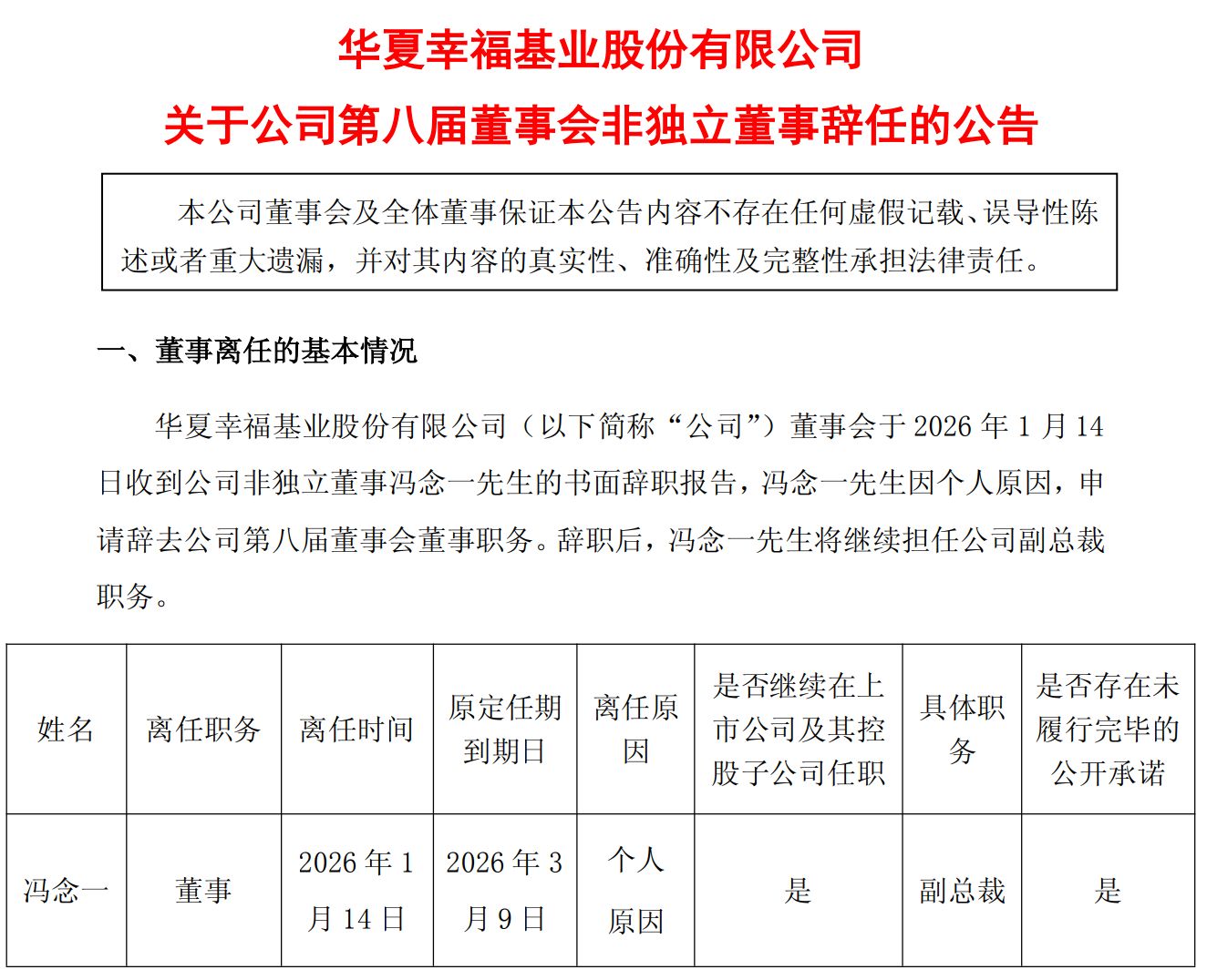 华夏幸福董事冯念一辞职,此前曾遭平安系提议罢免 华夏幸福董事冯念一辞职,此前曾遭平安系提议罢免