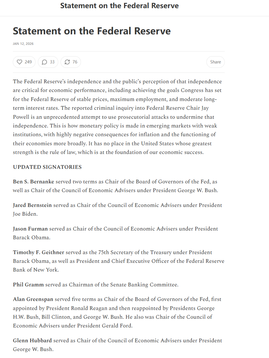 美联储巨震，鲍威尔遭刑事调查！全球多国央行声援，美股三大指数齐跌！共和党关键参议员“反水”：反对特朗普所有人事任命