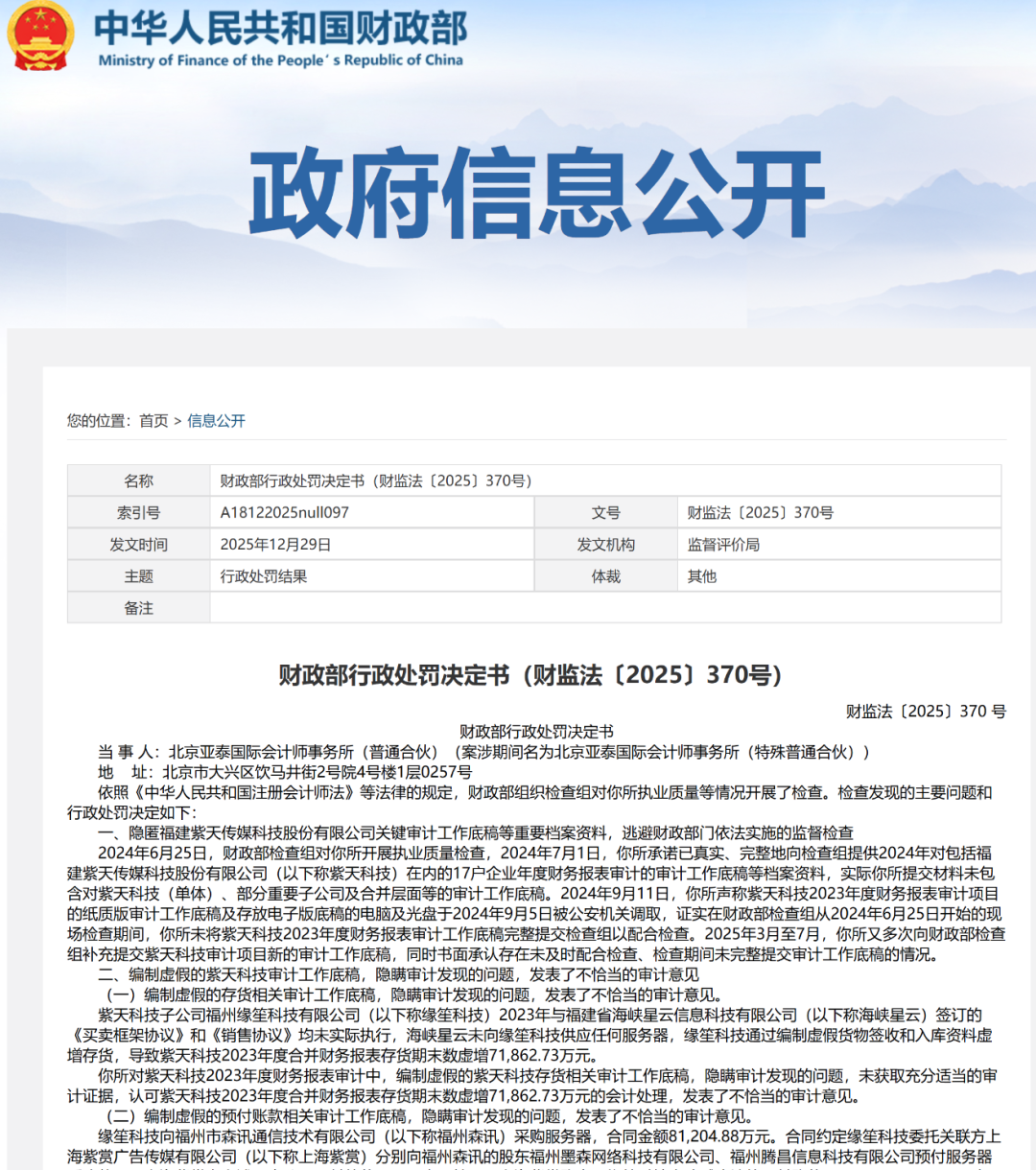 数亿元假账竟被“开绿灯”!财政部针对隐匿关键审计工作底稿、拒绝配合调查作出顶格处罚 数亿元假账竟被“开绿灯”!财政部针对隐匿关键审计工作底稿、拒绝配合调查作出顶格处罚