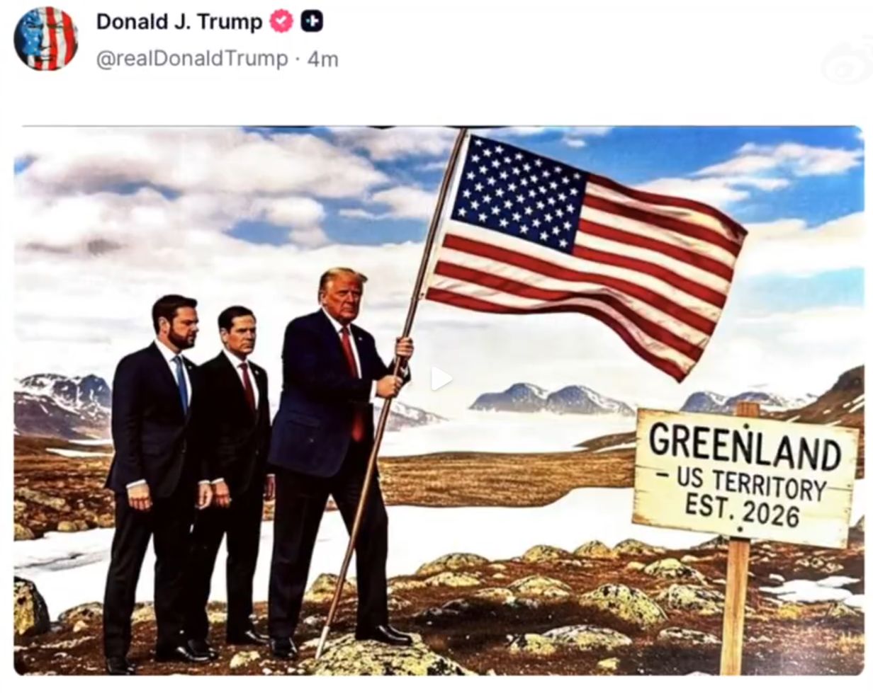 特朗普发布登上格陵兰岛图片!法国外长、挪威首相最新发声 特朗普发布登上格陵兰岛图片!法国外长、挪威首相最新发声